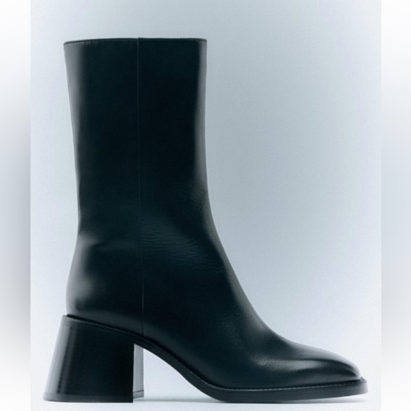 Zara Shoes - Limited Edition Zara Squared Heel Ankle Leather Boots
